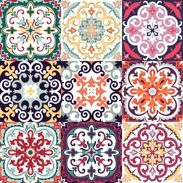 Vector Set with Beautiful seamless ornamental tile background — Stock Vector