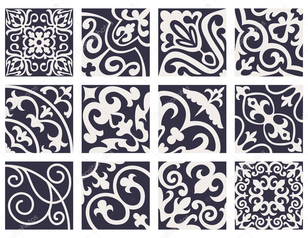 Set with Beautiful ornamental tile background. 