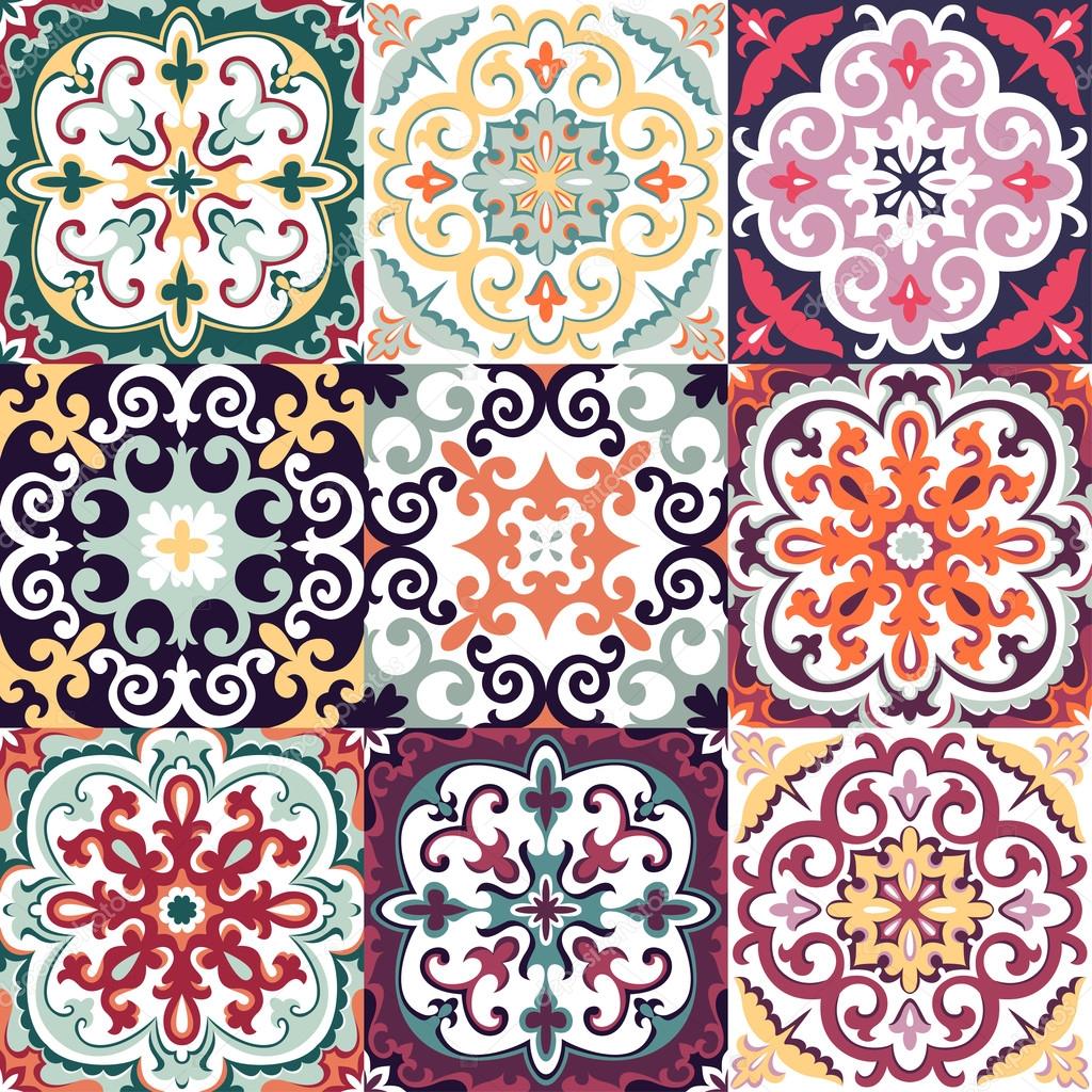 Vector Set with Beautiful seamless ornamental tile background