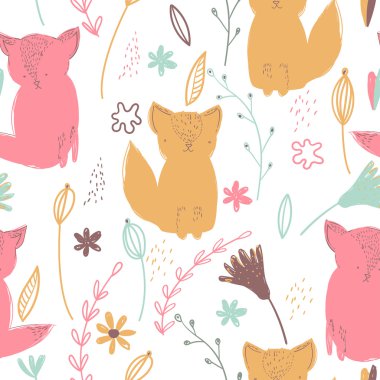 Vektör çizim. Seamless modeli. Komik Kediler ile çizilmiş doku el.