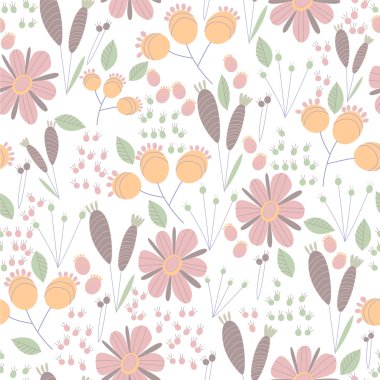 Vektör orman tasarımı, çiçek seamless modeli, yaprak arka plan. Bitkiler süsleme