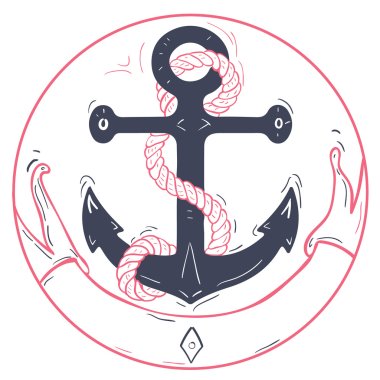 Nautical anchor with rope and ribbon clipart