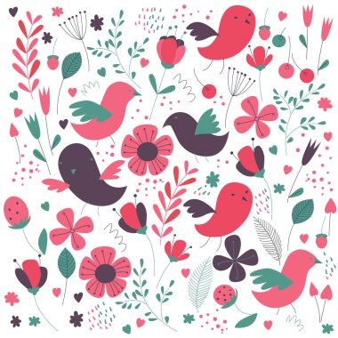 Süslü tasarlamak çiçek ve kuş.