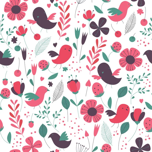 Ornate flower and birds pattern. — Stock Vector