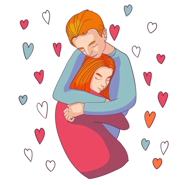 Pria dan wanita berpelukan dengan penuh cinta Grafik Vektor