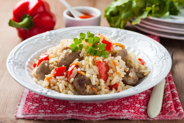 Stewed rice with meat — Stock Photo, Image