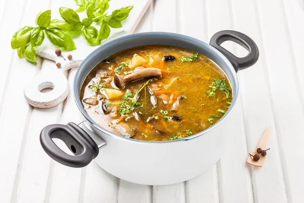 Грибной суп с морковью, просо и картофелем — стоковое фото