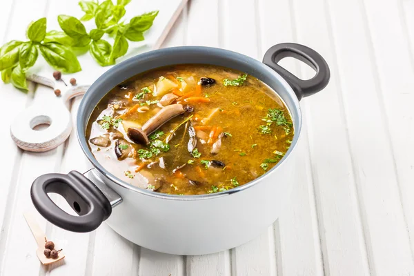 Mushroom soup with carrots, millet and potatoes — Stock Image Mushroom soup with carrots, millet and potatoes Stock Picture