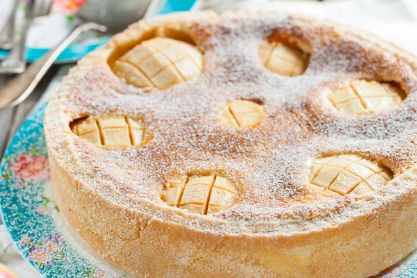 Tårta med äpplen och gräddfil-ägg fyllning — Stockfoto