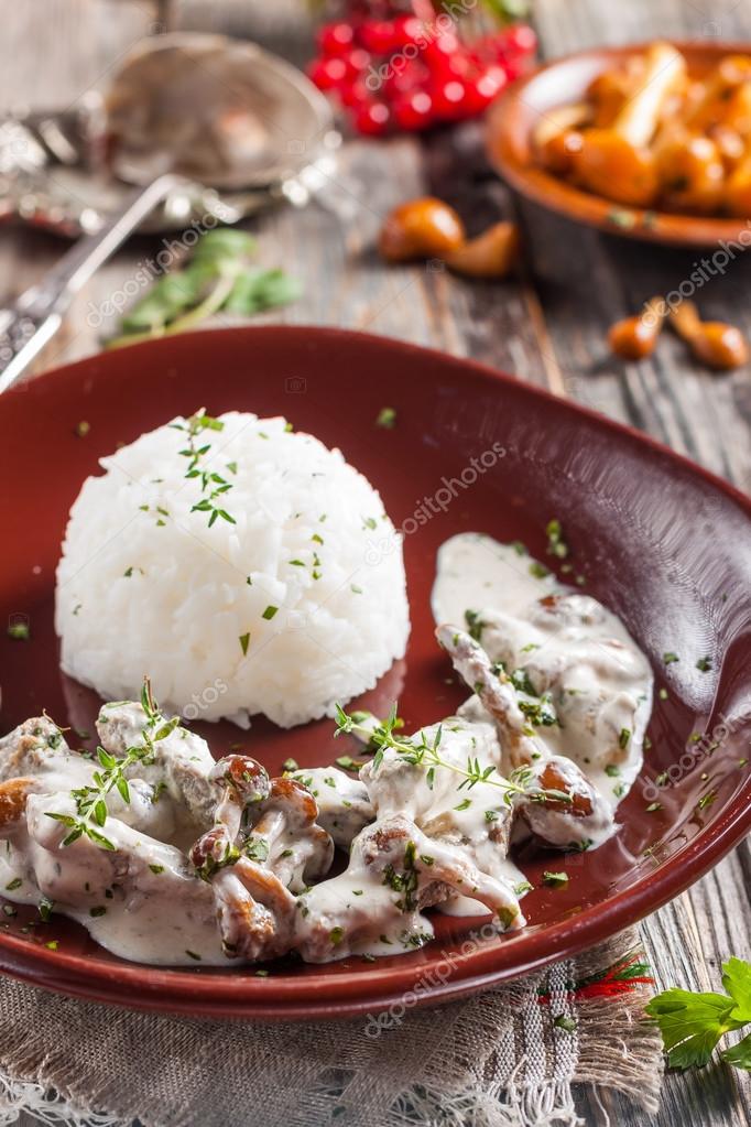 Beef Stroganoff with mushrooms and rice. Stock Photo by ©Seagull_l 90055346