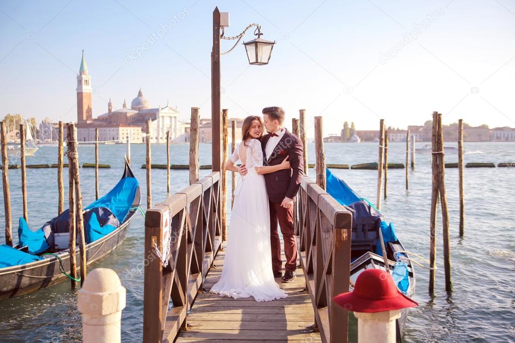 A young bride couple in Venice. Italy