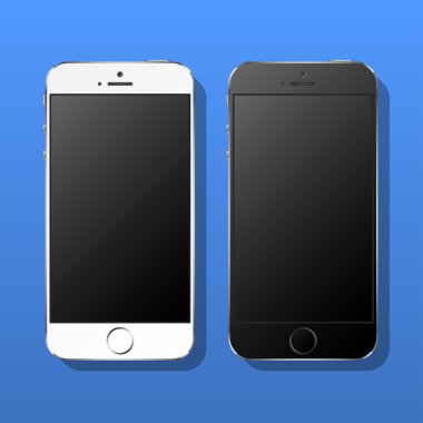 Mavi bir arka plan gerçekçi beyaz ve siyah smartphone. Vektör
