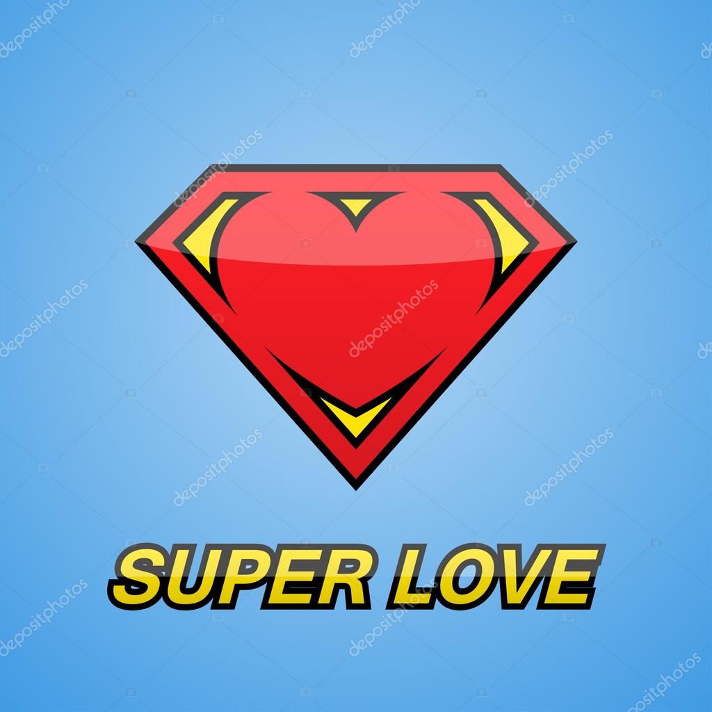 Logo. Red heart in a box in the form of a crystal on a blue background. Vector