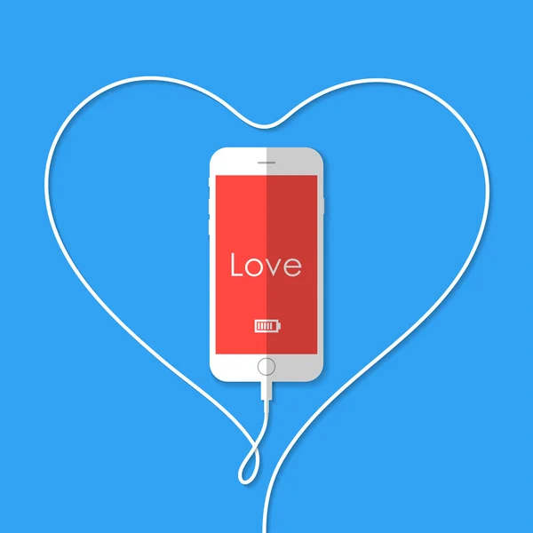 Телефон, проволока, сердце, день Святого Валентина — стоковый вектор