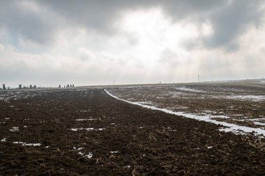 Bir çiftçi bahar ekimi için tarlayı hazırlıyor. Toprağı işlemek, uzun süren kara rağmen sağlıklı ürün büyümesi için gerekli olan drenaj ve havayı geliştirir..