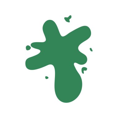 Yeşil boya sıçraması, sıvı damlası veya mürekkep lekesi, beyaza izole edilmiş. Vektör soyut organik sıvı balçık çizimi. Renkli boya sıçraması.