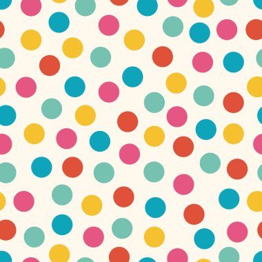 Lekesiz şeker desenli puantiyeli parlak arkaplanda renkli daireler var. Kumaş baskı, hediye paketleme ve eğlenceli tatil tasarımları için uygundur..