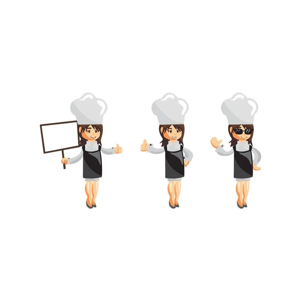 Chef Kok Vrouw Karakter Mascotte Creatie Illustratie Template Pose Set — Stockvector