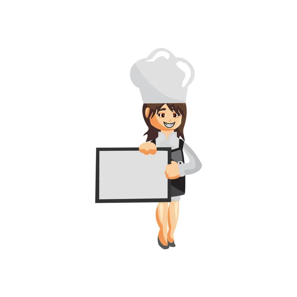 Chef Woman Ευτυχής Δημιουργία Χαρακτήρα Εικονογράφηση Πρότυπο Pose Κενό Πίνακα — Διανυσματικό Αρχείο