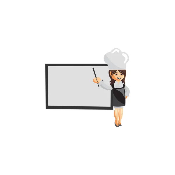 Modèle Illustration Création Personnage Femme Chef Pose Hold Blank Board — Image vectorielle
