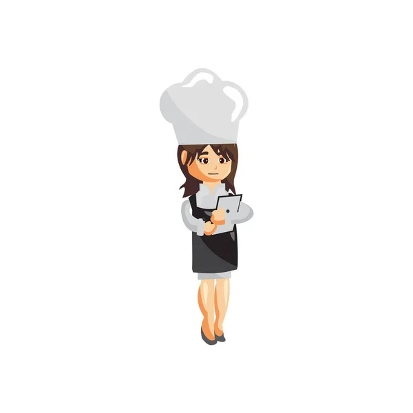 Personagem Chef Woman Traz Criação Livro Menu Modelo Ilustração Pose — Vetor de Stock