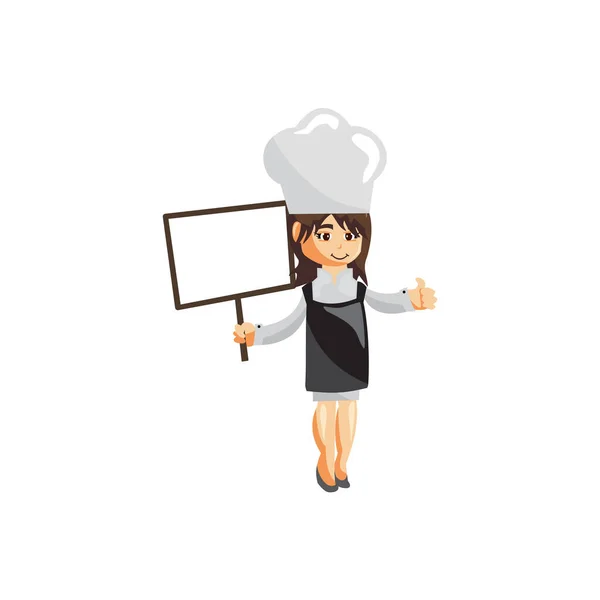 Chef Kvinna Tecken Skapande Illustration Mall Pose Blank Styrelse — Stock vektor