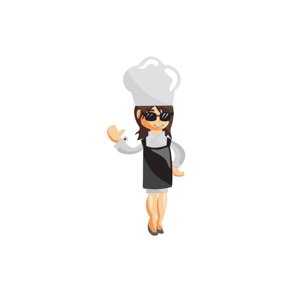 Création Personnage Chef Femme Illustration Modèle Pose Lunettes — Image vectorielle