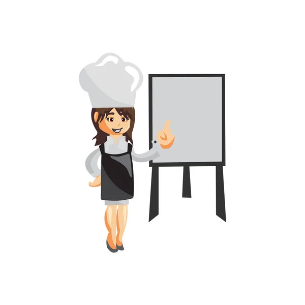 Chef Kok Vrouw Karakter Creatie Illustratie Template Pose Blank Board — Stockvector