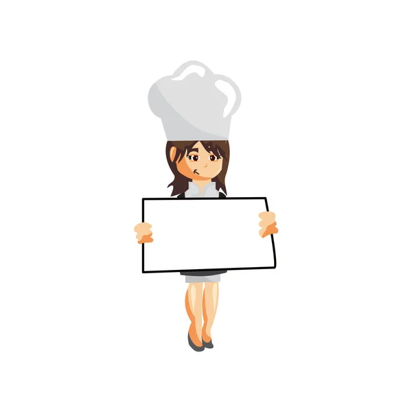 Chef Kok Vrouw Karakter Creatie Illustratie Sjabloon Pose Hold Blank — Stockvector