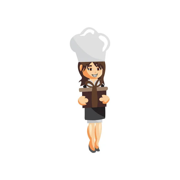 Chef Woman Character Creation Modelo Ilustração Pose Hold Gift — Vetor de Stock