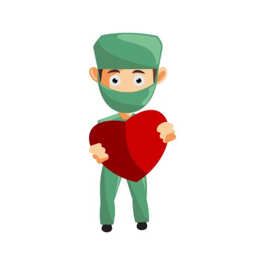 Hemşire Man hastane karakteri, sağlık sigortası maskotu Hold Love tabelası.