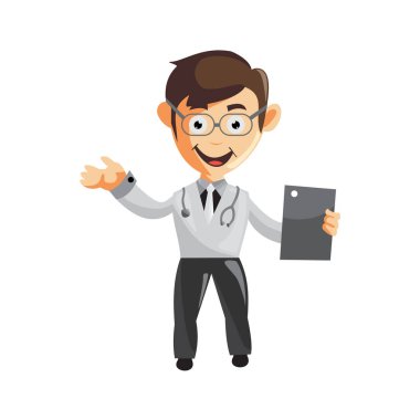 Doktor Man karakterleri hastane personeli giysileri illüstrasyon tablet telefon