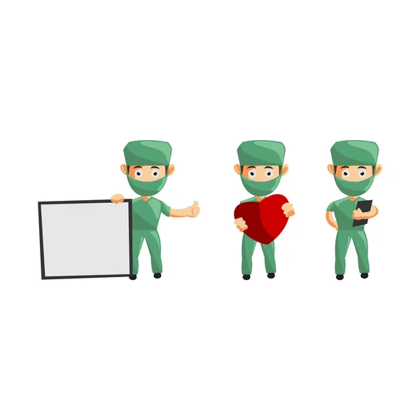 Enfermera Hombre Hospital Carácter Ropa Cuidado Salud Mascota Set — Vector de stock