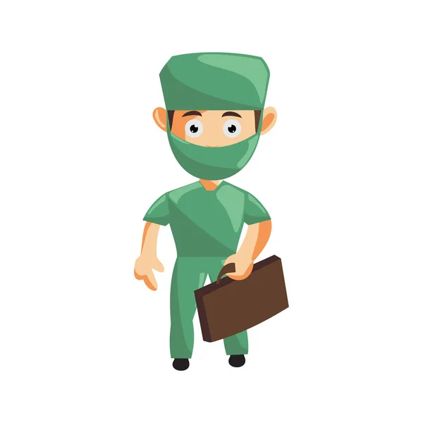Mascotte Infirmière Homme Hospitalisation Vêtements Caractère Soins Santé Tenez Valise — Image vectorielle
