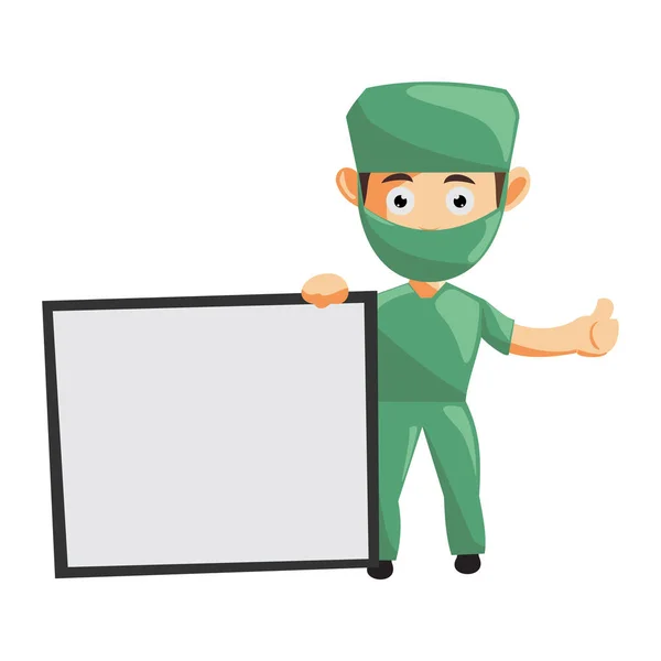 Nurse Man Hospital Character Clothes Healthcare Mascot Blank Board — Stock Vector