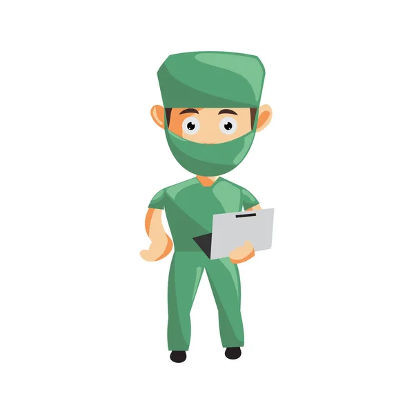 Infirmière Homme Hôpital Personnage Vêtements Santé Mascotte Tenir Ordinateur Portable — Image vectorielle
