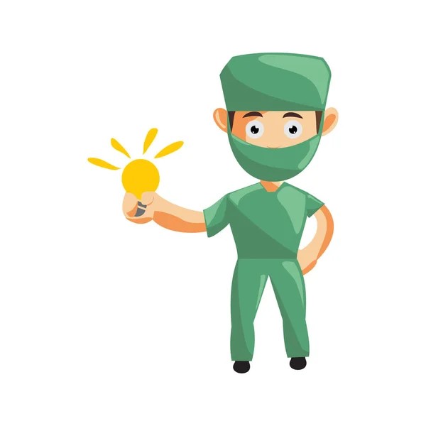 Infirmière Homme Hôpital Personnage Vêtements Santé Mascotte Apporter Ampoule — Image vectorielle