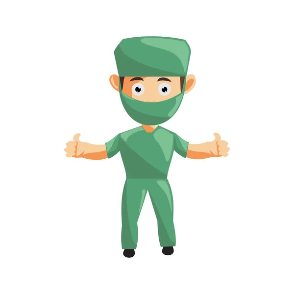 Mascotte Personnage Hôpital Infirmière Homme Vêtements Soins Santé Pouce Levé — Image vectorielle
