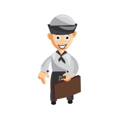 Denizci Tut Bavul çizgi film karakteri Vektör çizimi düz bir şekilde izole edilmiş