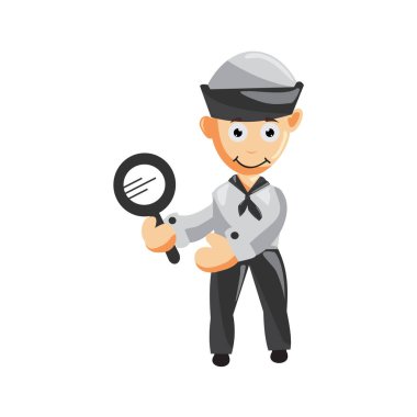 Denizci Büyüteç çizgi film karakteri Vektör illüstrasyonunu izole edilmiş bir şekilde getir