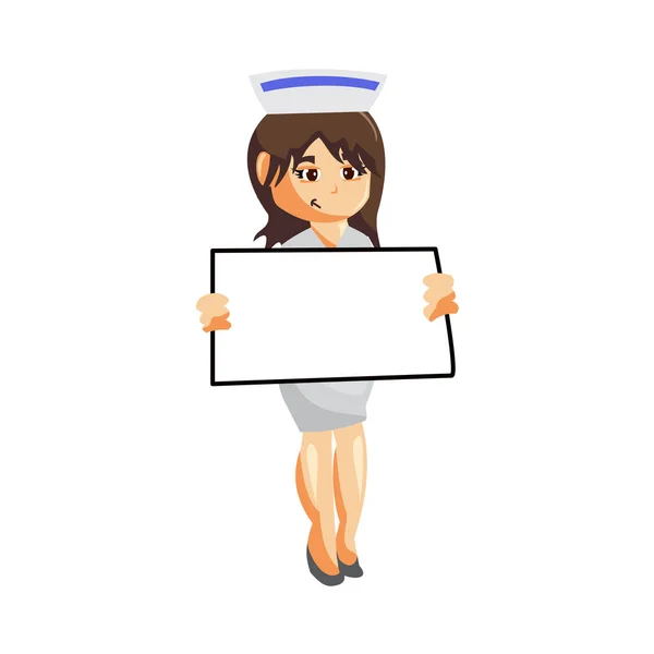 Enfermeira Mulher Hospital Personagem Roupas Saúde Mascote Com Placa Branco — Vetor de Stock