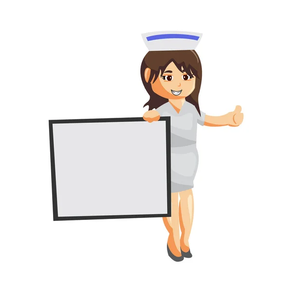 Nurse Woman Hospital Character Clothes Healthcare Mascot Blank Board — Stock Vector