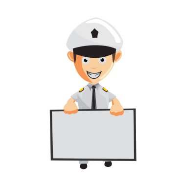 Boş Tahta Uçak Kaptanı Üniformalı Uçak Pilotu Çizgi Filmi Karakteri