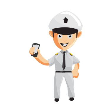 Uçak Pilotu Cep Telefonu Çizgi Film Karakteri Uçak Kaptanı Üniformalı