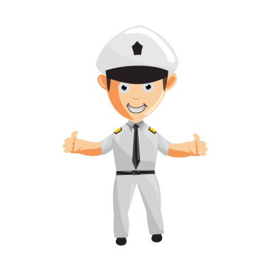 Uçak Pilotu Çizgi Film Karakteri Uçak Kaptanı Üniformalı Başparmağını kaldırdı