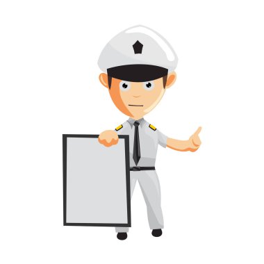 Boş Tahta Uçak Kaptanı Üniformalı Uçak Pilotu Çizgi Filmi Karakteri