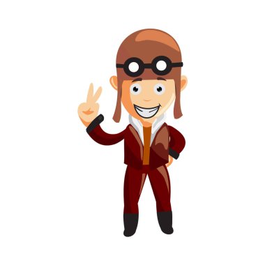 pilot karakter El Barış sembolü illüstrasyon için kulaklık ve gözlük kullanın