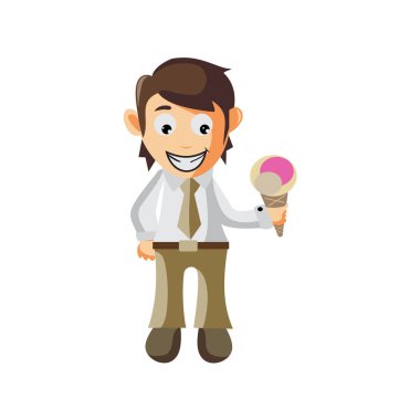 İş adamı dondurma tutuyor. Çizgi film karakteri. İllüstrasyon tasarımı izole edildi.