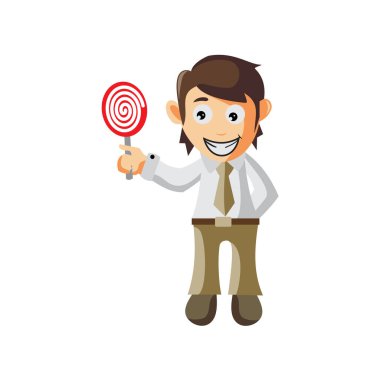 İş adamı Holding lolipop çizgi film karakteri İllüstrasyon tasarımı izole