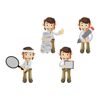 İş adamı çizgi film karakteri İllüstrasyon tasarımı farklı jestlerle set